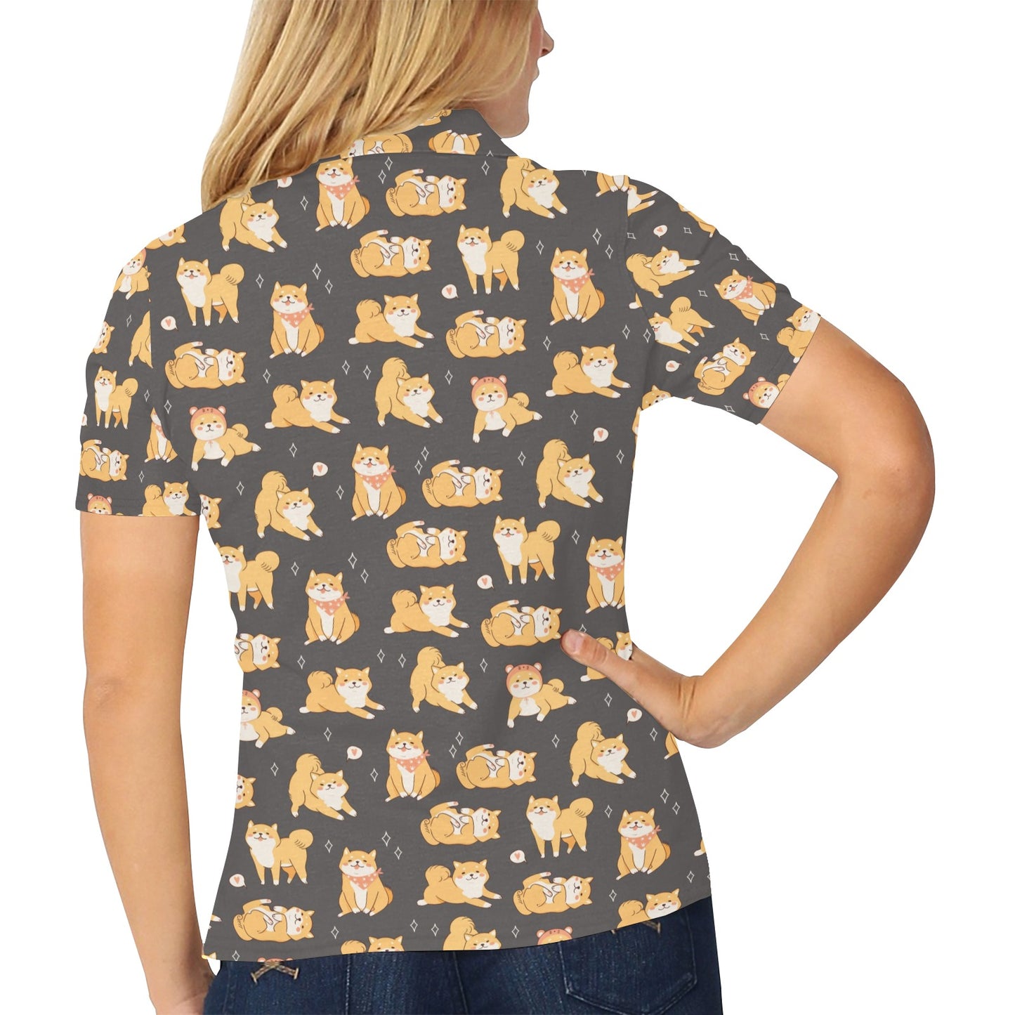 Shiba Inu Print Design LKS309 Women's Polo Shirt