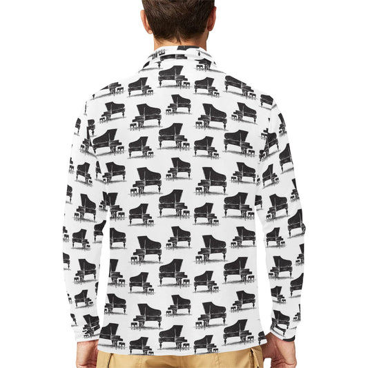 Piano Print Design LKS401 Long Sleeve Polo Shirt For Men's