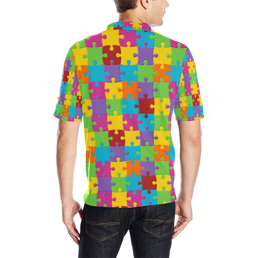 Autism Awareness Pattern Print Design 02 Men Polo Shirt