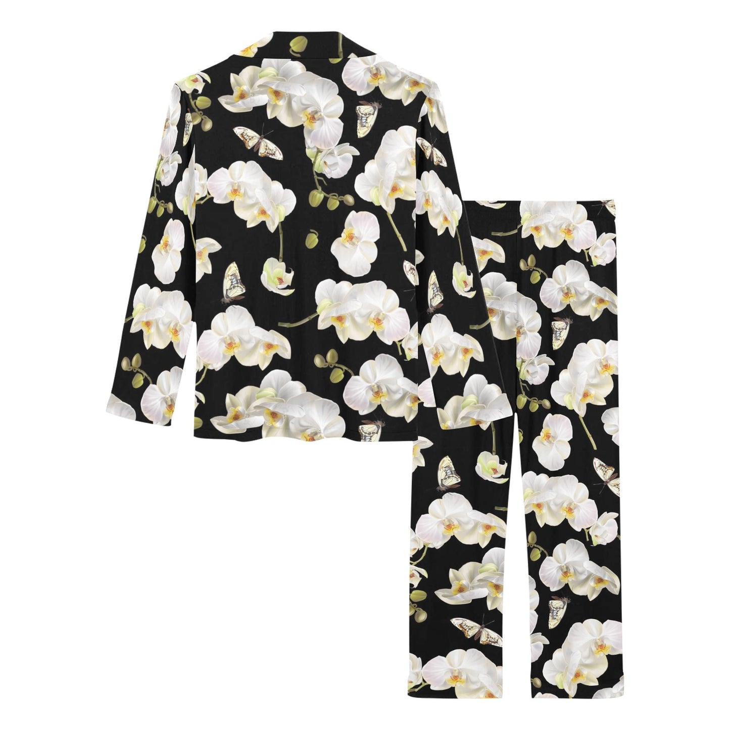 Orchid White Pattern Print Design OR011 Women's Long Pajama Set