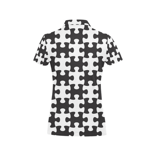 Puzzle Black White Pattern Print Design A02 Women's Polo Shirt
