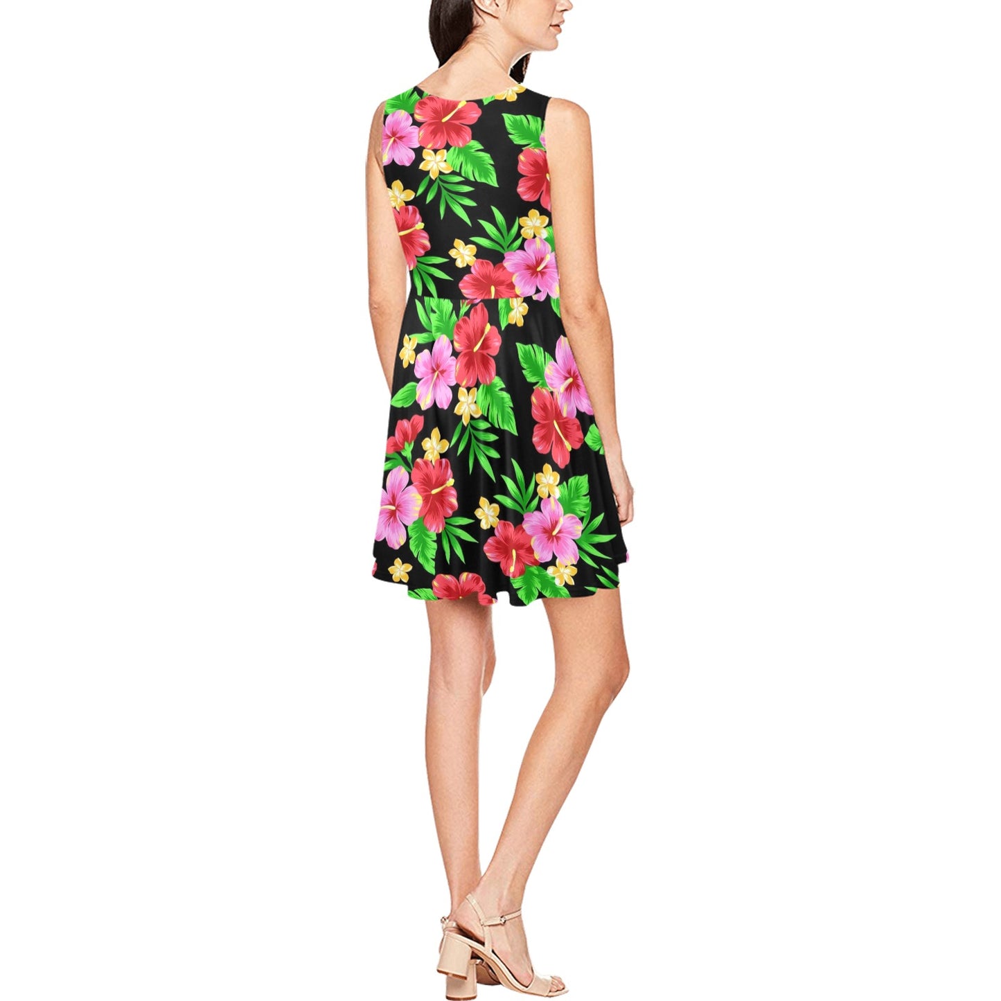 Pink Red Hibiscus Pattern Print Design HB023 Sleeveless Dress