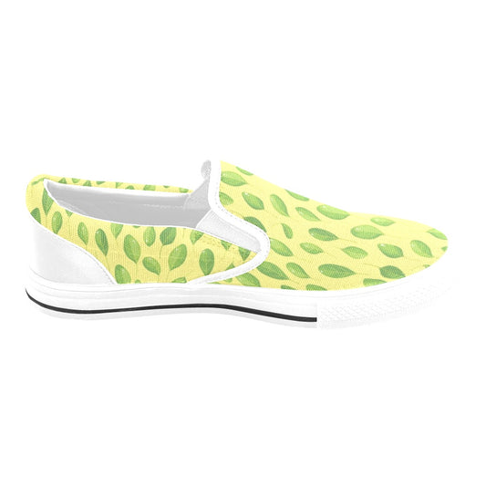 Spinach Print Design LKS302 White Slip Ons Canvas Women's Shoes