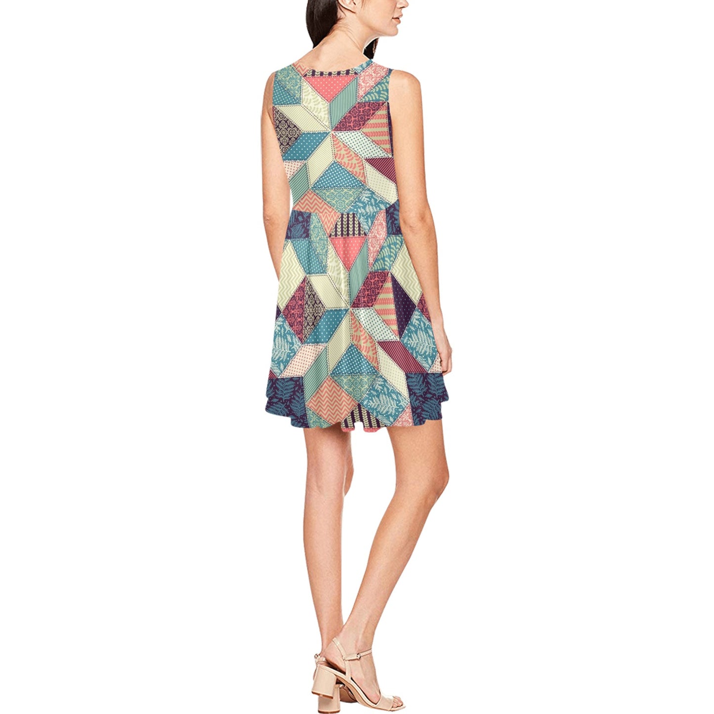Patchwork Pattern Print Design 02 Sleeveless Dress