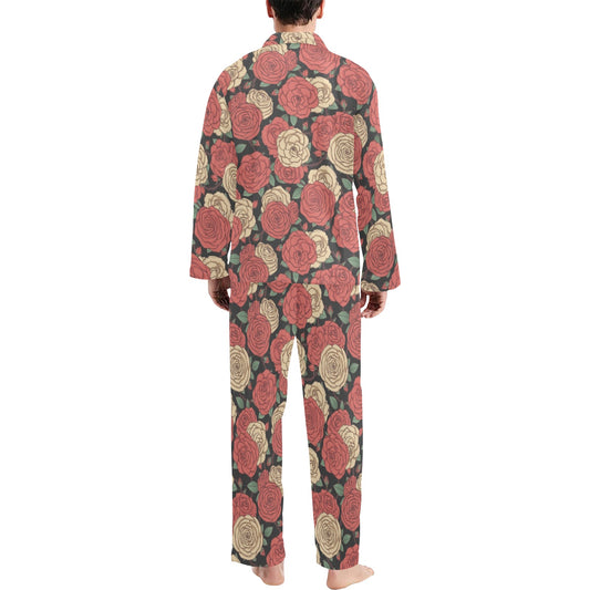 Camellia Pattern Print Design CM01 Men's Long Pajama Set