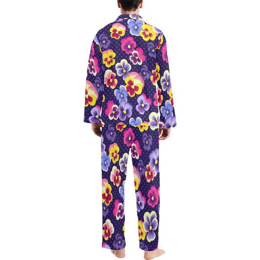 Pansy Pattern Print Design PS04 Men's Long Pajama Set