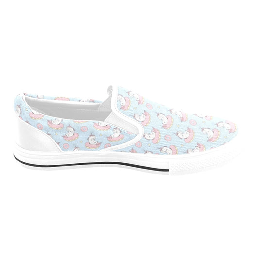 Unicorn Print Design LKS303 White Slip Ons Canvas Women's Shoes