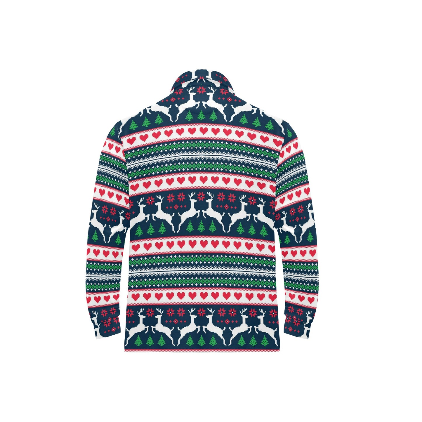 Reindeer Pattern Print Design 03 Long Sleeve Polo Shirt For Men's