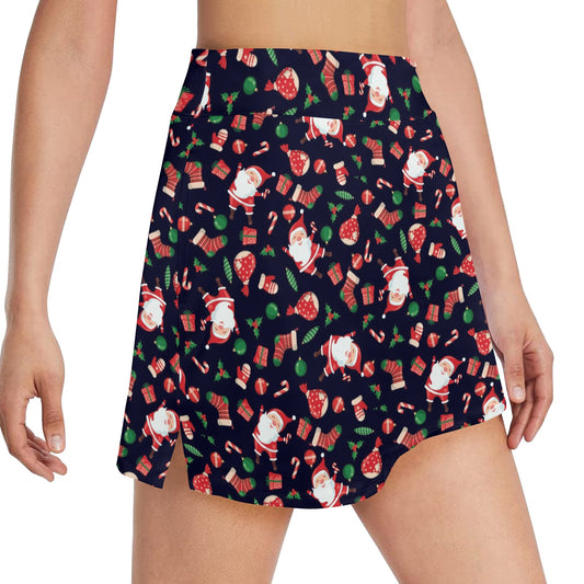 Santa Christmas Themed Print Design LKS304 17" Golf & Pickleball Skort with Pockets