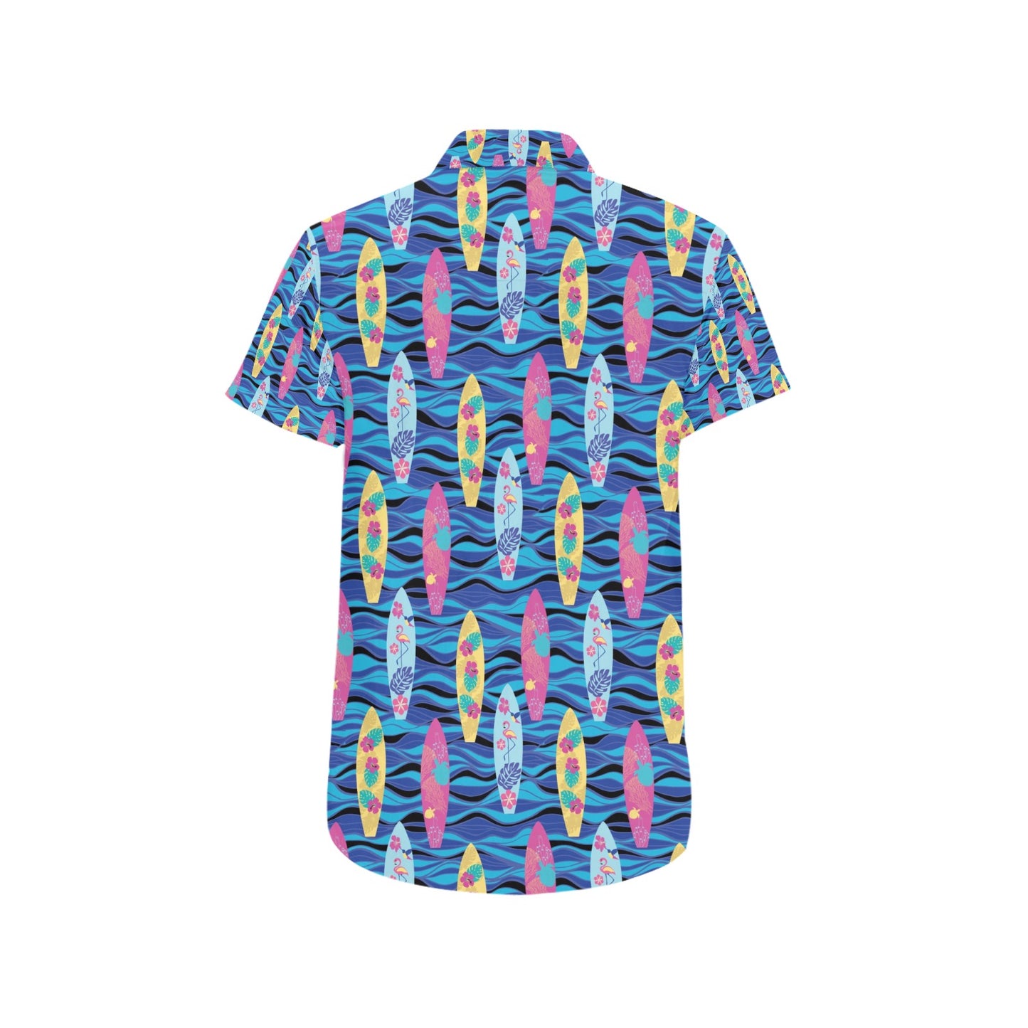 Surfboard Print Design LKS304 Men Short Sleeve Button Up Shirt