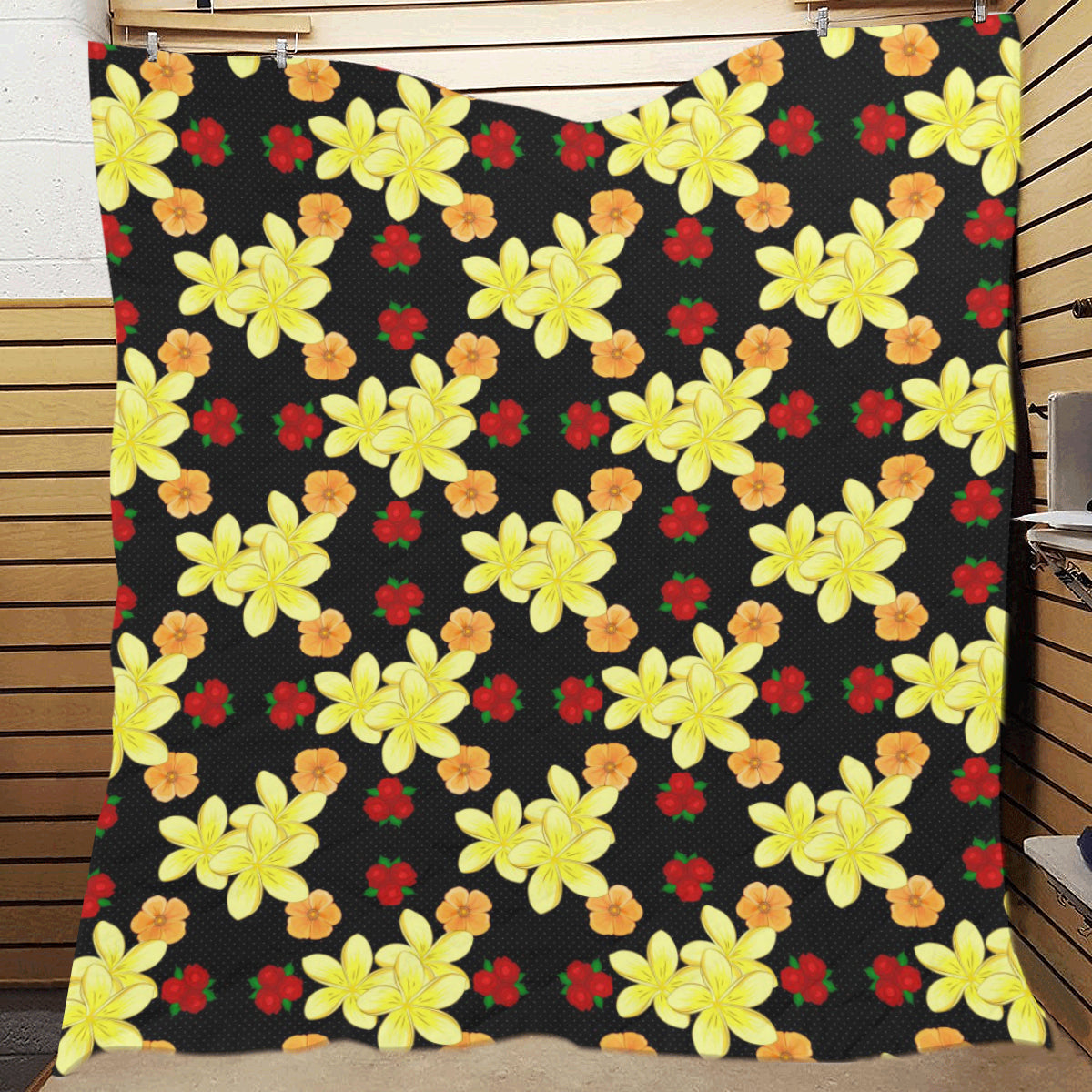 Yellow Plumeria Pattern Print Design PM04 Premium Quilt