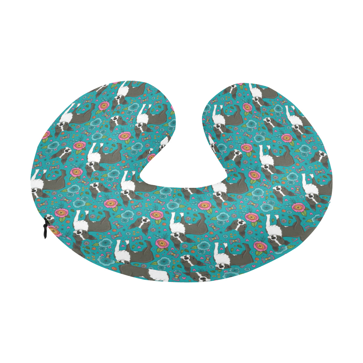 Boston Terrier Pattern Print Design 07 U-Shaped Travel Neck Pillow