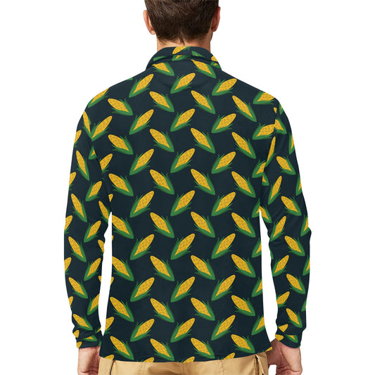 Corn Pattern Print Design 02 Long Sleeve Polo Shirt For Men's