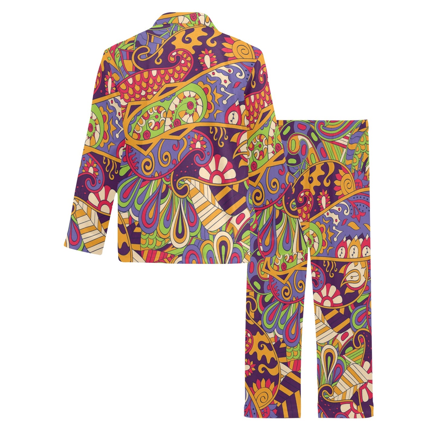 Funky Retro Pattern Print Design A04 Men's Long Pajama Set
