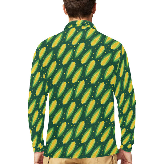 Corn Pattern Print Design 03 Long Sleeve Polo Shirt For Men's
