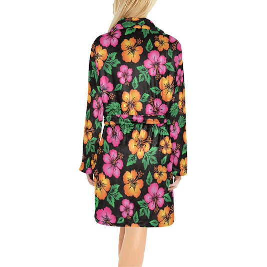 Hibiscus Pattern Print Design HB029 Women's Fleece Robe