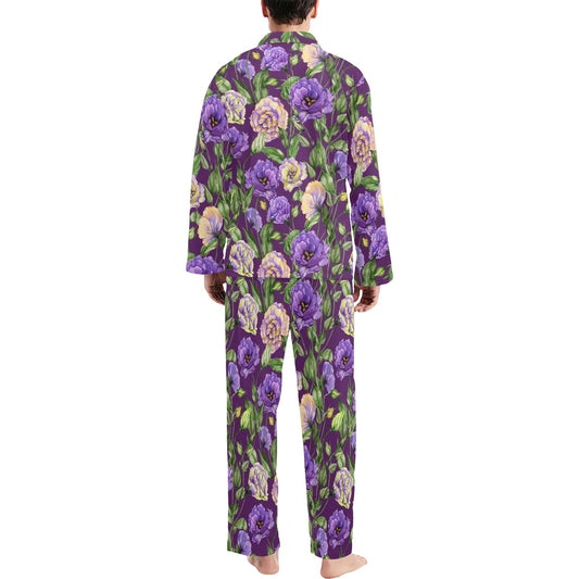 Lisianthus Pattern Print Design LT03 Men's Long Pajama Set