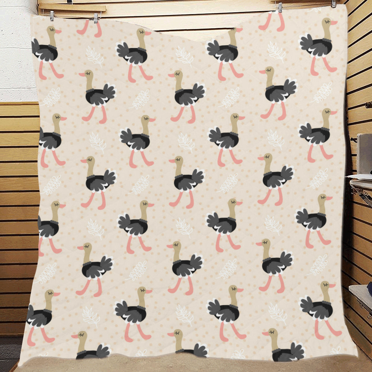 Ostrich Pattern Print Design 02 Premium Quilt