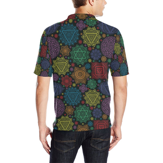 Chakra Mandala Print Pattern Men Polo Shirt