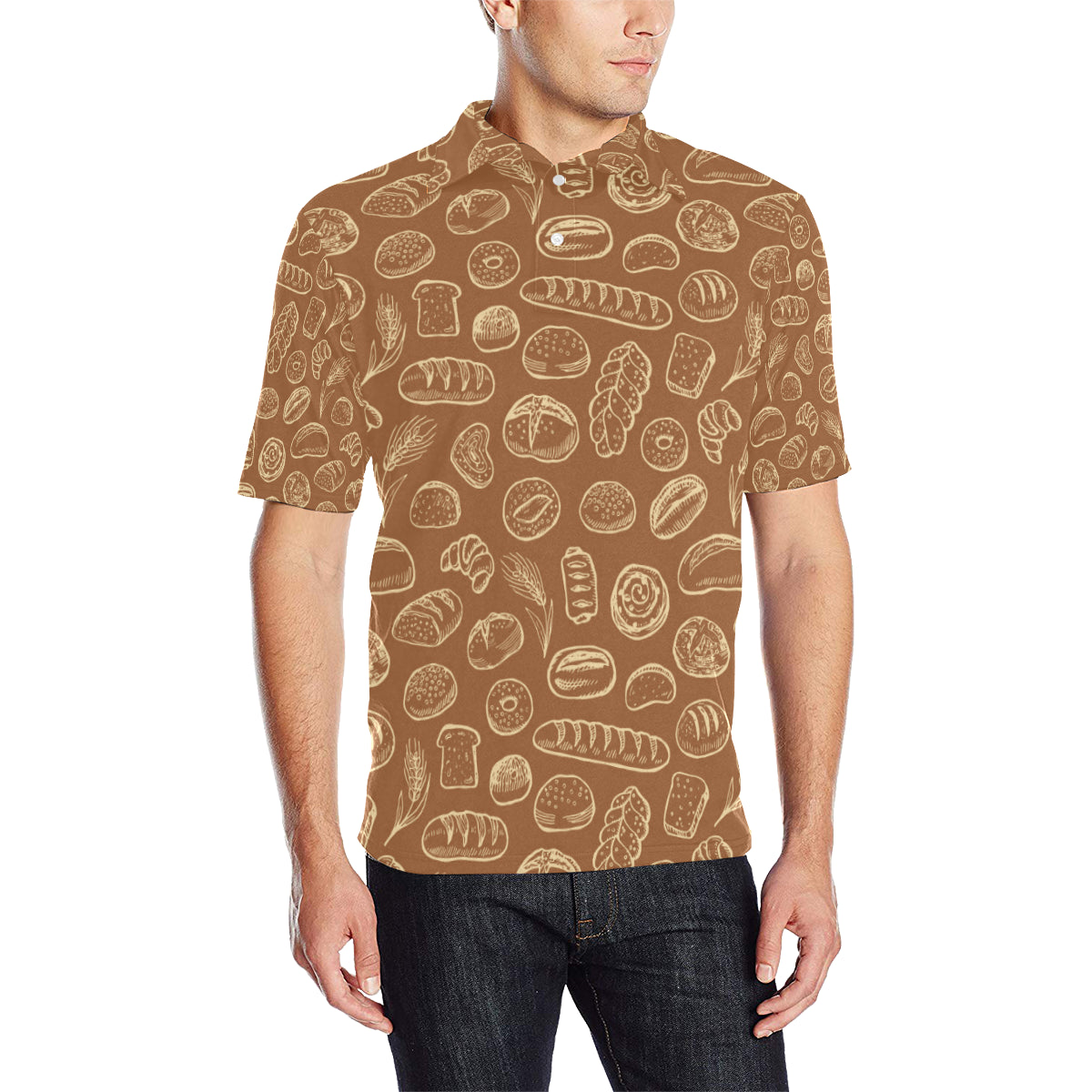 Bread Pattern Print Design 03 Men Polo Shirt