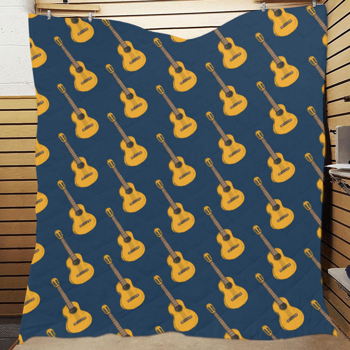 Acoustic Guitar Pattern Print Design 04 Premium Quilt
