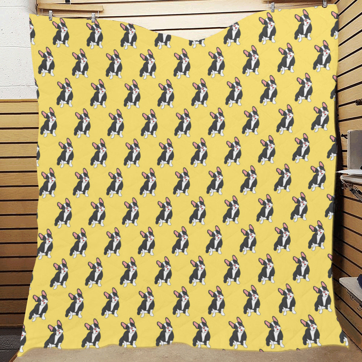 Boston Terrier Pattern Print Design 06 Premium Quilt