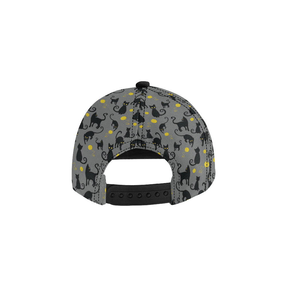 Black Cat Yellow Yarn Print Pattern Snapback Cap
