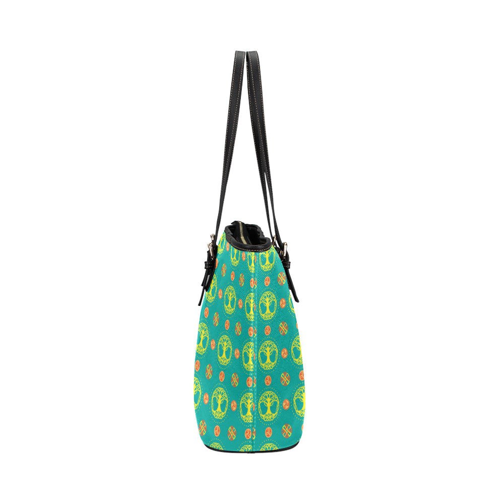 Celtic Tree of Life Print Pattern Leather Tote Bag