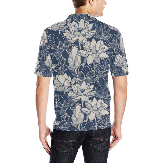 Water Lily Pattern Print Design WL04 Men Polo Shirt
