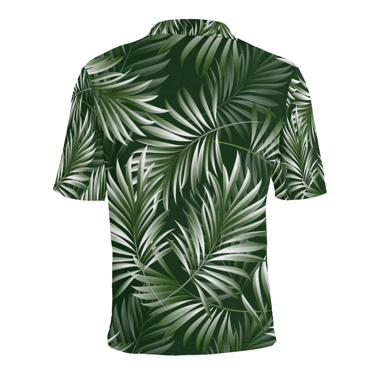 White Green Tropical Palm Leaves Men Polo Shirt
