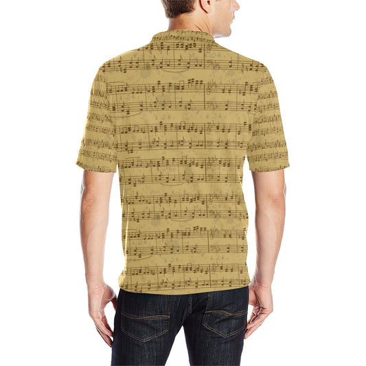 Music Note Vintage Themed Print Men Polo Shirt