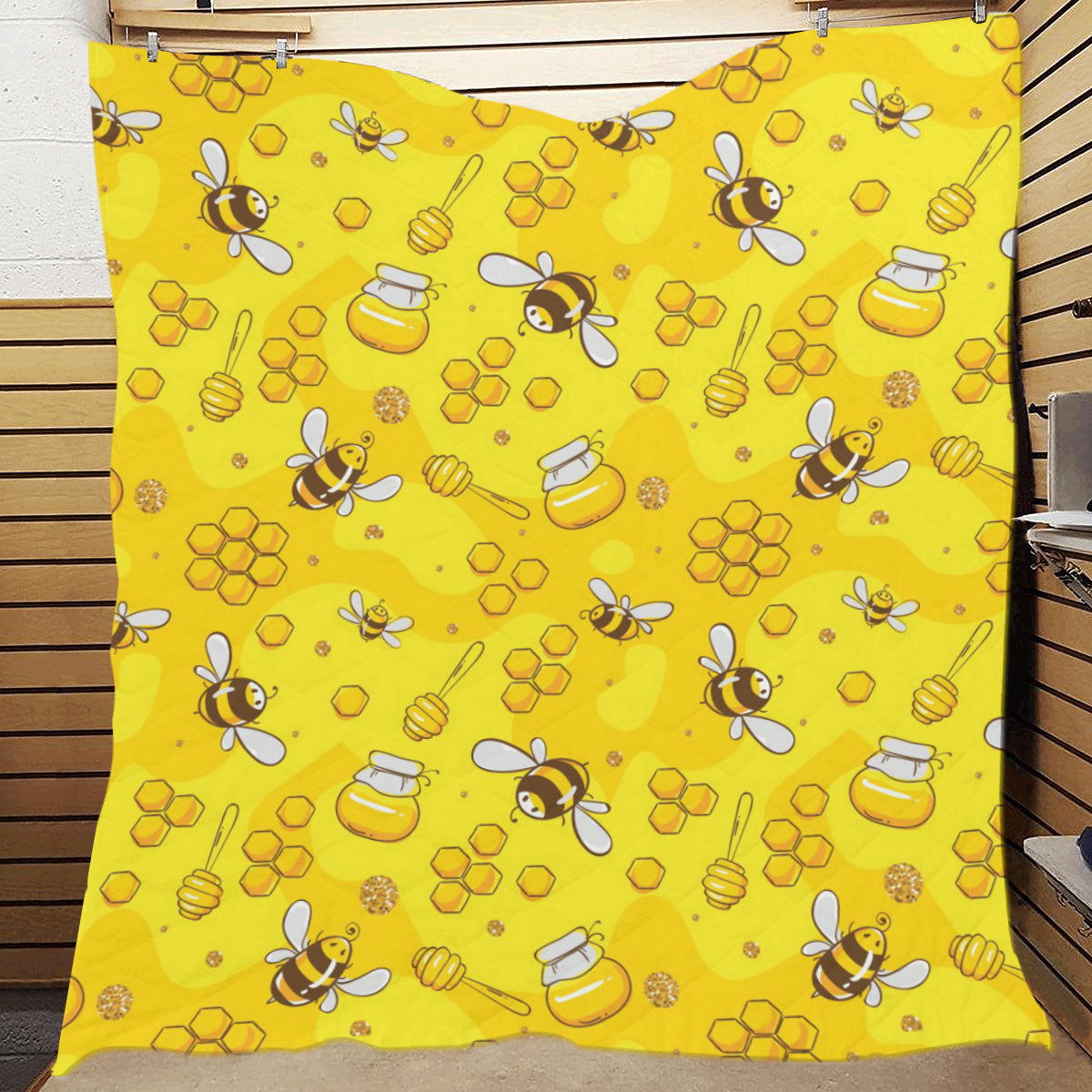 Bee Pattern Print Design BEE01 Premium Quilt