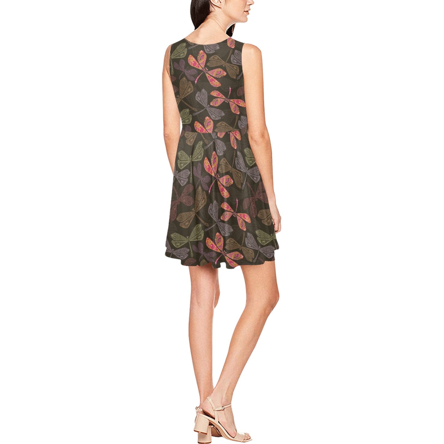 Dragonfly Pattern Print Design 02 Sleeveless Dress