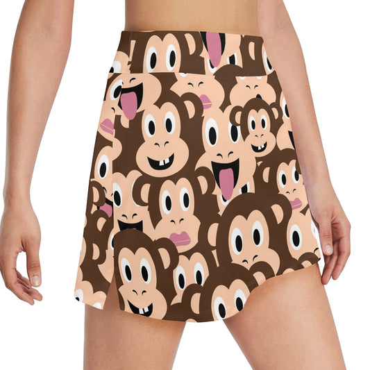 Emoji Monkey Print Pattern 17" Golf & Pickleball Skort with Pockets
