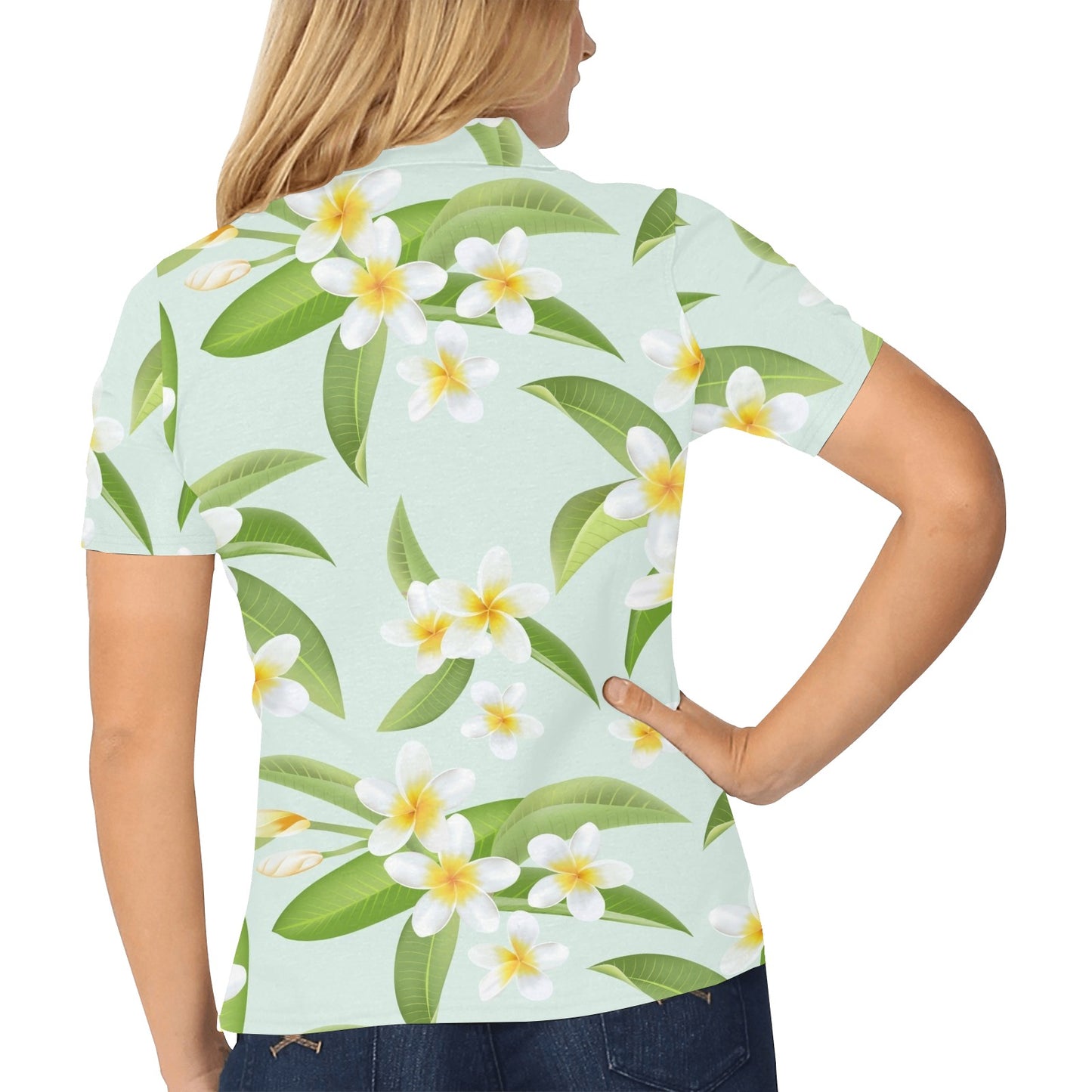 Yellow Plumeria Pattern Print Design PM024 Women's Polo Shirt
