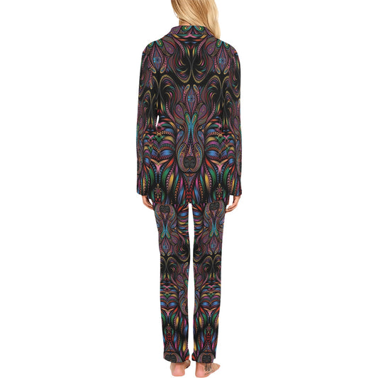 Colorful Art Wolf Women's Long Pajama Set