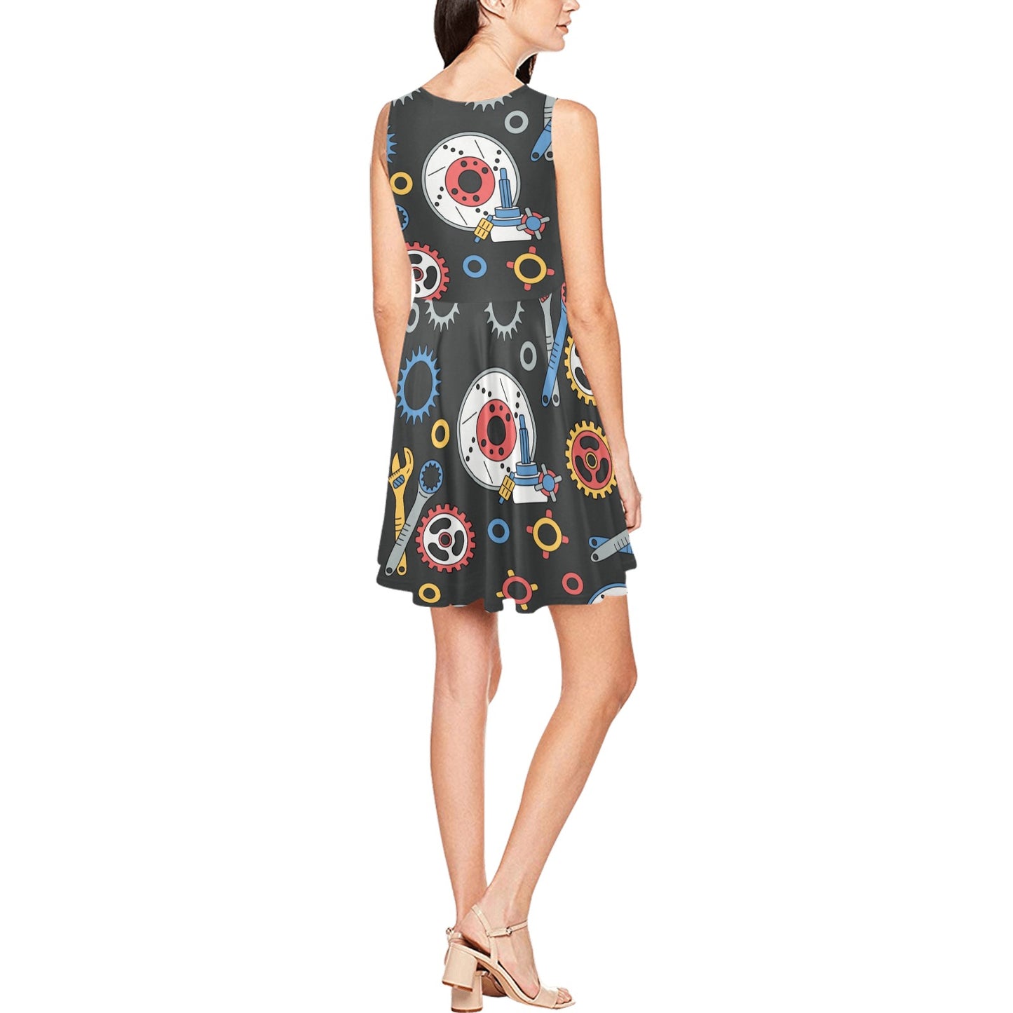 Mechanic Pattern Print Design 01 Sleeveless Dress