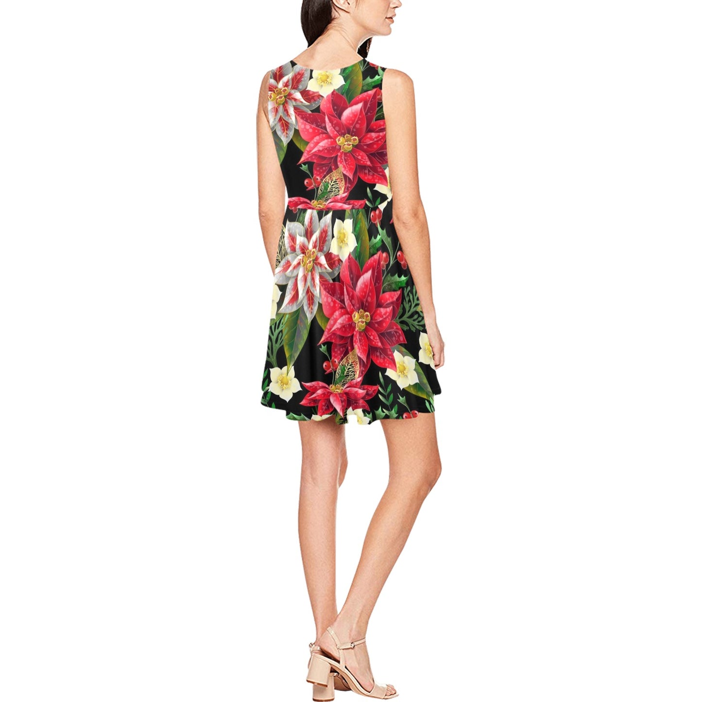 Poinsettia Pattern Print Design POT05 Sleeveless Dress