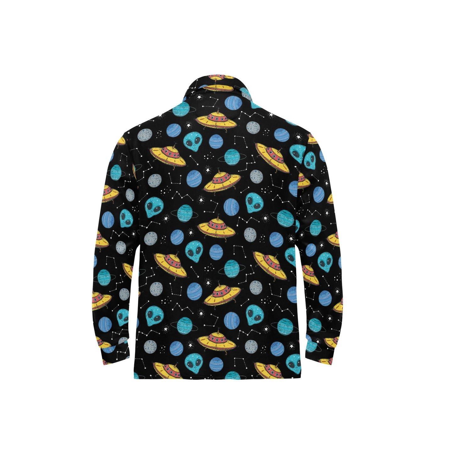 UFO Alien Print Design LKS306 Long Sleeve Polo Shirt For Men's