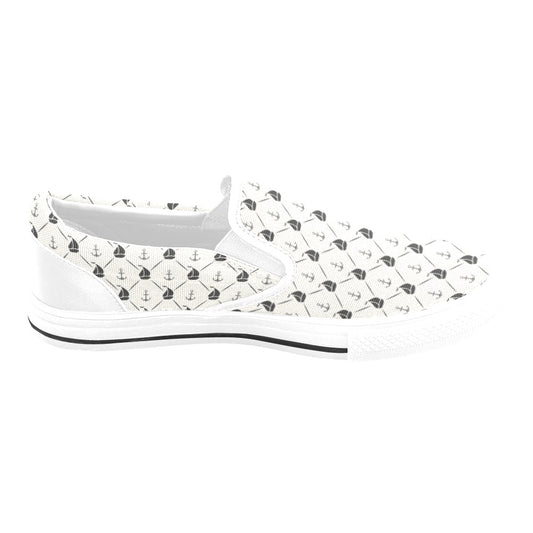 Sailboat Print Design LKS302 White Slip Ons Canvas Women's Shoes