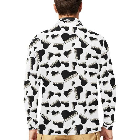 Piano Print Design LKS405 Long Sleeve Polo Shirt For Men's
