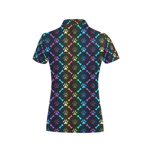 Paw Rainbow Pattern Print Design A01 Women's Polo Shirt