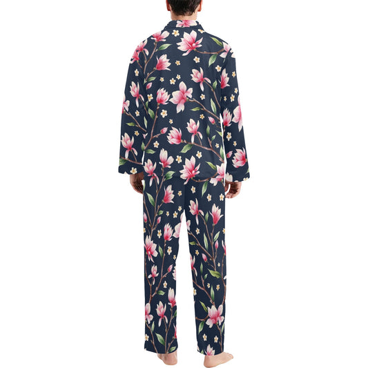Magnolia Pattern Print Design MAG09 Men's Long Pajama Set