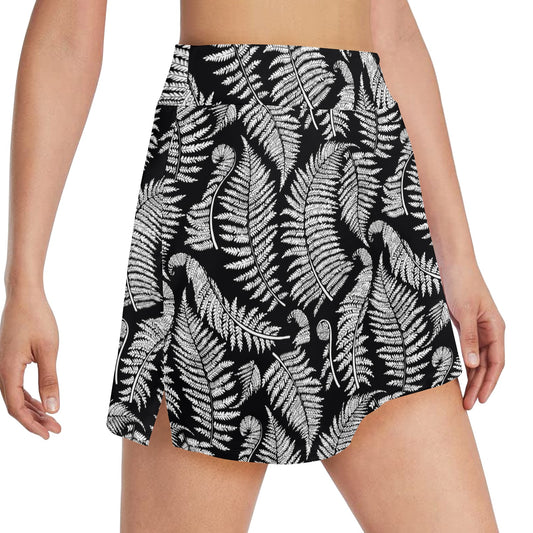 Fern Leave Black White Print Pattern 17" Golf & Pickleball Skort with Pockets