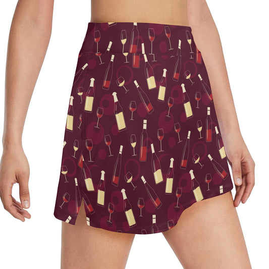 Wine Themed Pattern Print 17" Golf & Pickleball Skort with Pockets