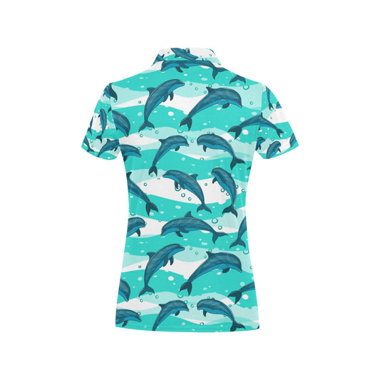 Dolphin Design Print Pattern Women's Polo Shirt