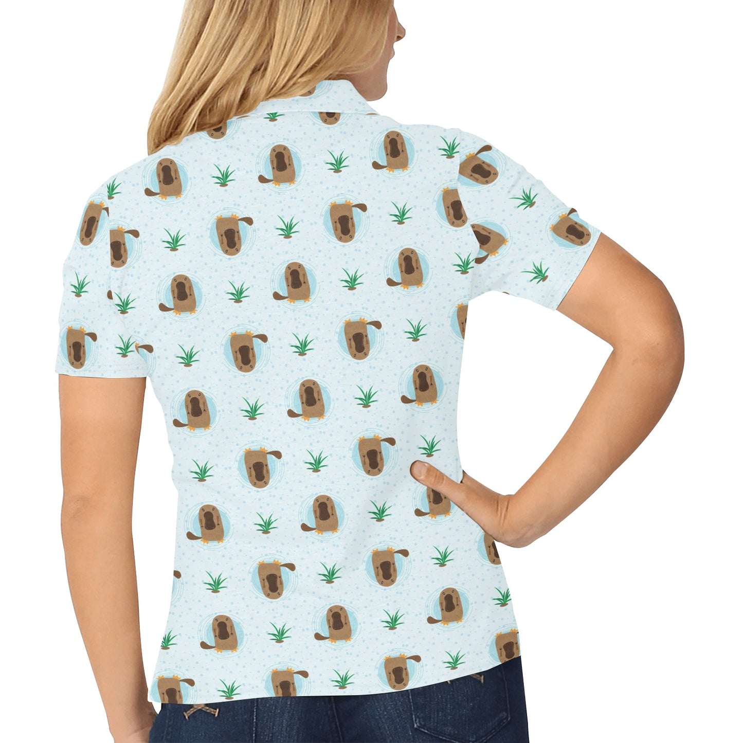 Platypus Pattern Print Design A04 Women's Polo Shirt