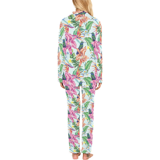 Hummingbird Tropical Pattern Print Design 05 Women's Long Pajama Set
