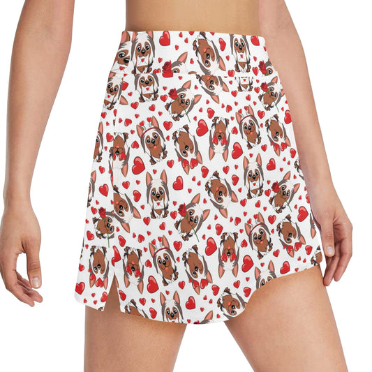 Silky Terriers Heart Print Design LKS302 17" Golf & Pickleball Skort with Pockets