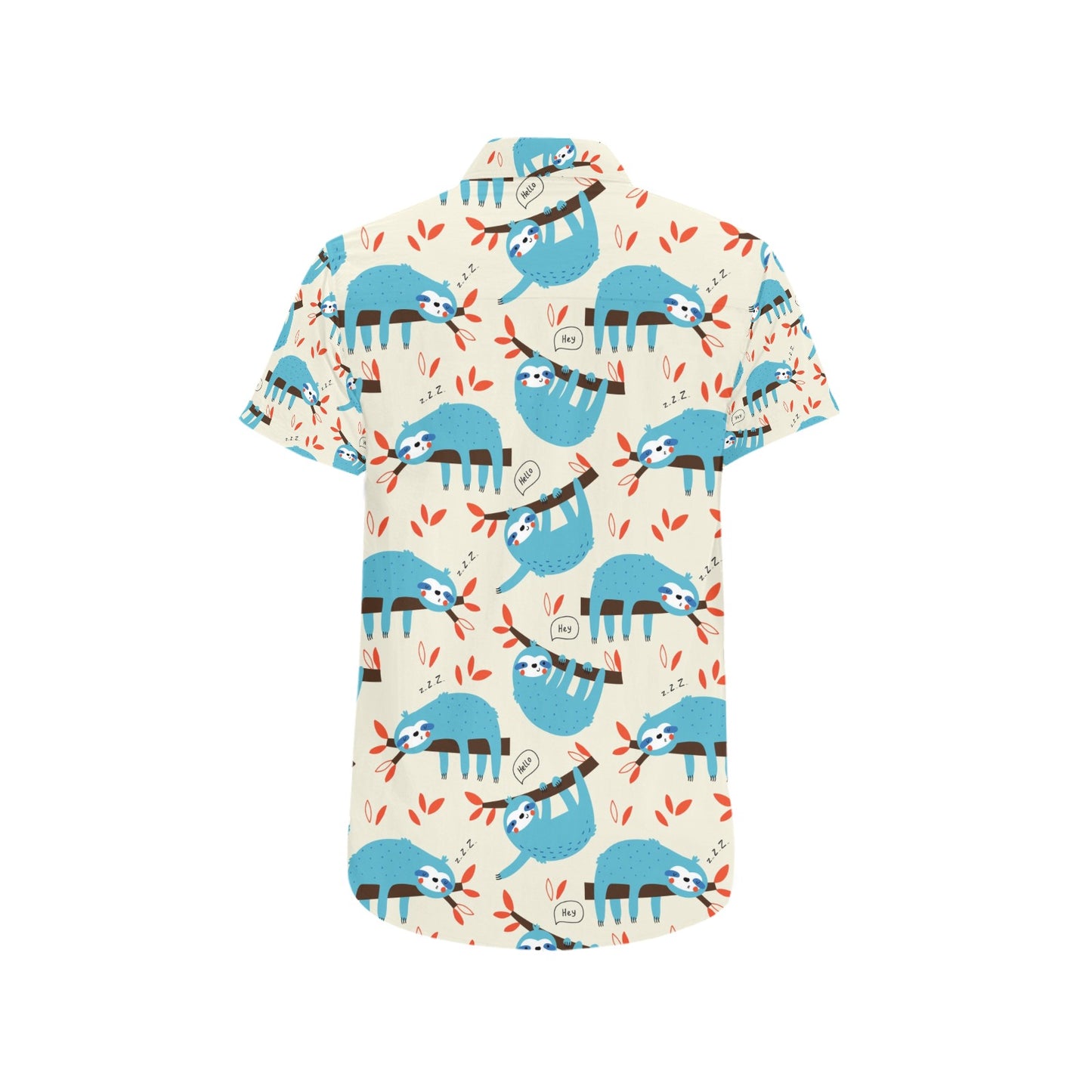 Sloth Print Design LKS3011 Men Short Sleeve Button Up Shirt